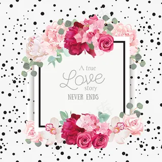 矢量水粉花朵边框