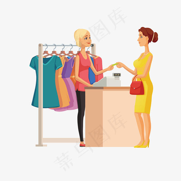 服装店付款场景插画ai矢量模版下载