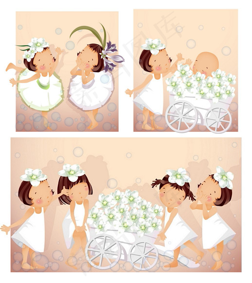 女孩-白色花朵主