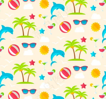 度假元素无缝背景 度假元素无缝背景