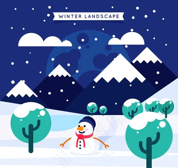 冬季雪地风景矢量ai矢量模版下载