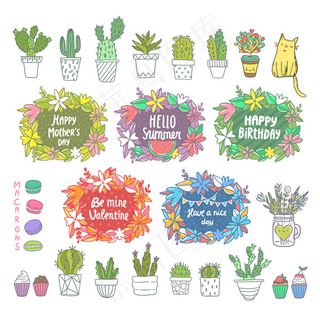 盆栽和节日标签,免抠元素