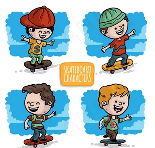 彩绘儿童玩滑板