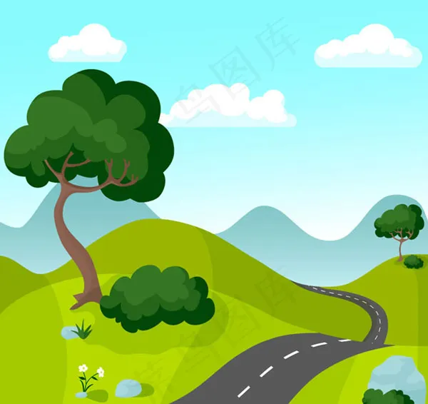 卡通山间公路风景ai矢量模版下载