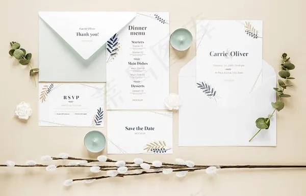 白色婚礼贺卡样机psd模版下载