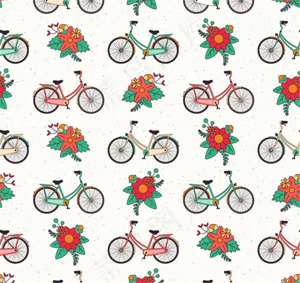 单车和花卉背景ai矢量模版下载