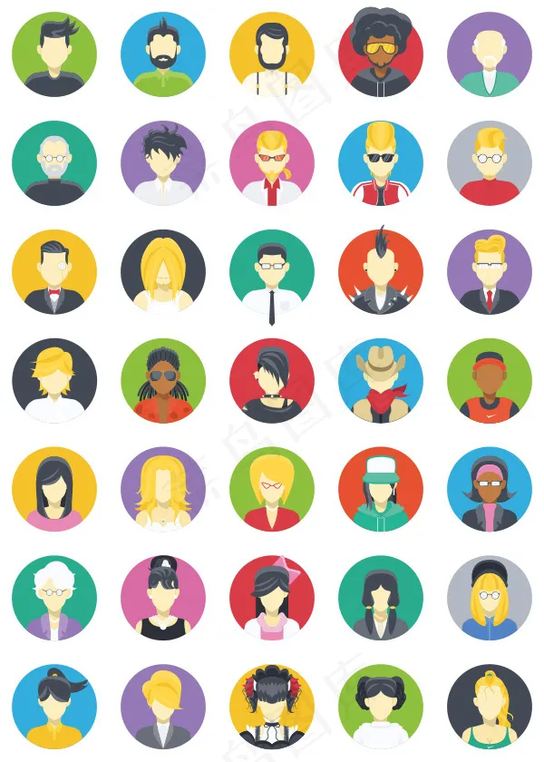 扁平化人物头像eps,ai矢量模版下载