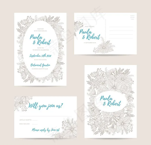 花纹边框请柬贺卡eps,ai矢量模版下载