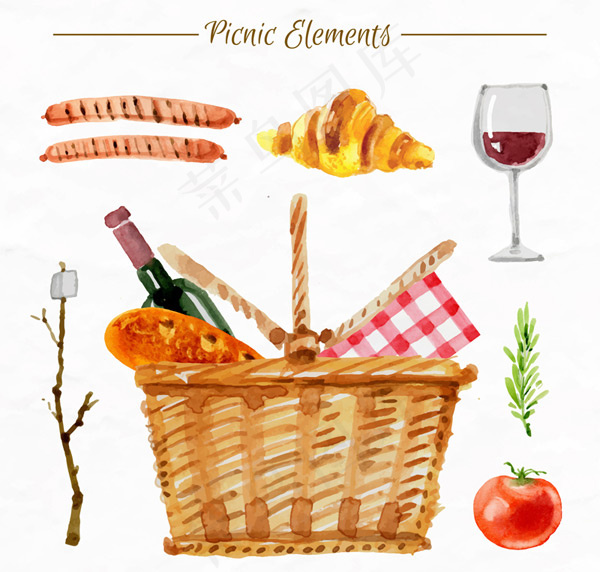 水彩绘野餐食物