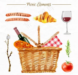 水彩绘野餐食物