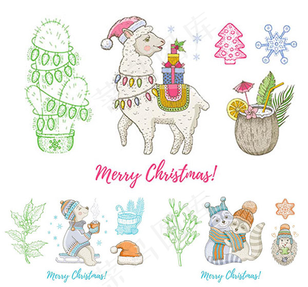 动物圣诞节手绘插画