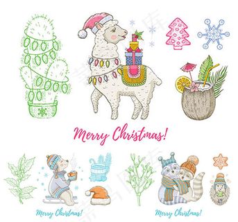 动物圣诞节手绘插画