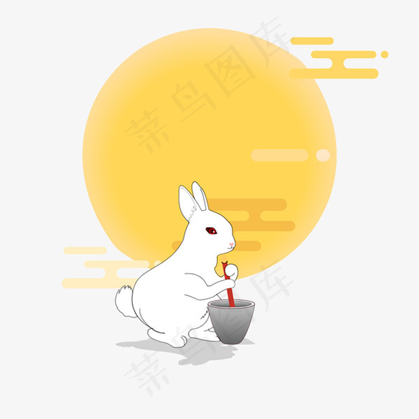 扁平中秋玉兔捣药图ai矢量模版下载