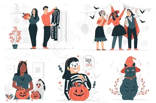万圣节扁平化人物插画