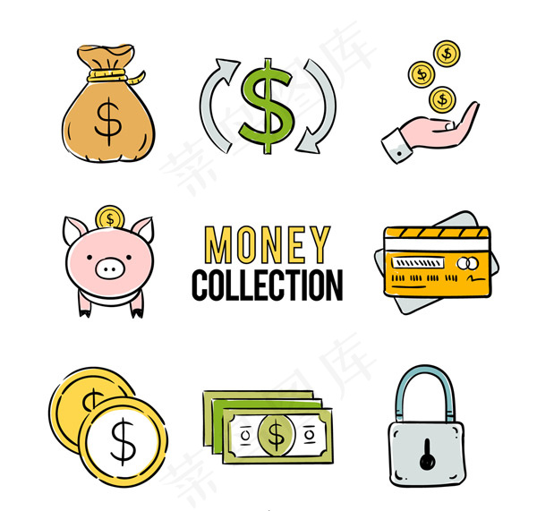 手绘金融图标,免抠元素