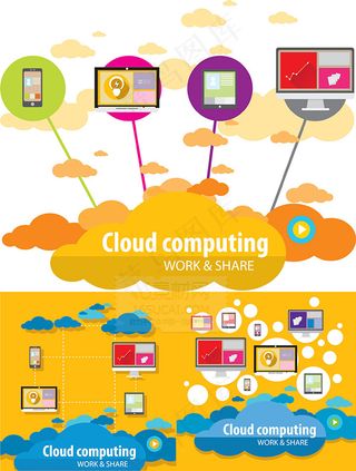 云服务扁平化图标,免抠元素,背景元素