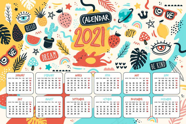 2021新年潮流日历ai矢量模版下载