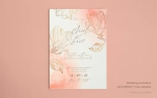 金色线描花卉婚礼请柬