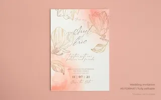 金色线描花卉婚礼请柬