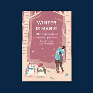 冬日爱情矢量水彩插画