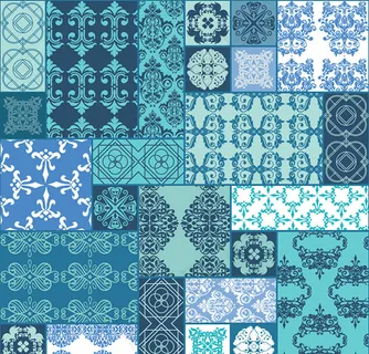 蓝色花纹拼接背景