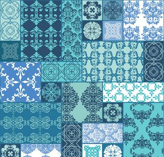 蓝色花纹拼接背景