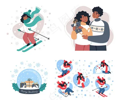 扁平化滑雪运动人物