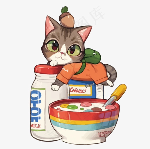 猫咪和牛奶麦片