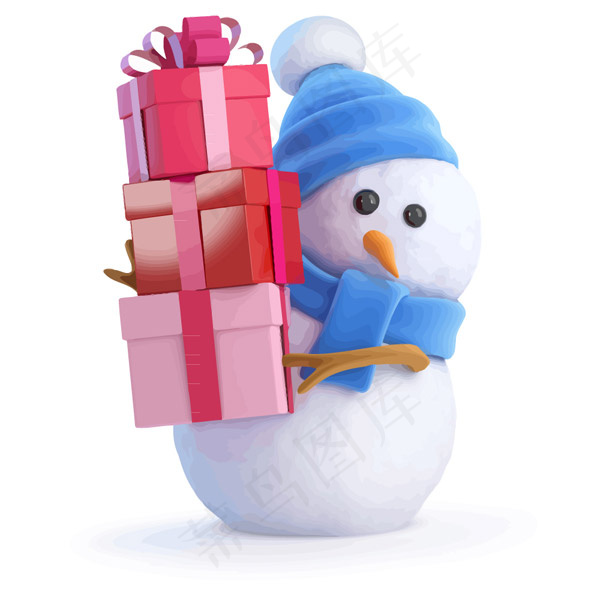 抱满礼物的圣诞雪人eps,ai矢量模版下载