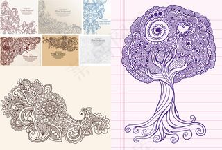 密集型手绘花纹,背景元素