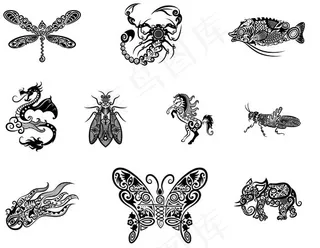 线稿动物花纹,免抠元素