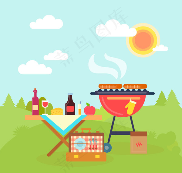 郊外烧烤插画