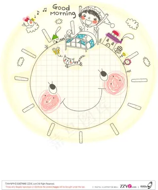 可爱线描家庭矢量