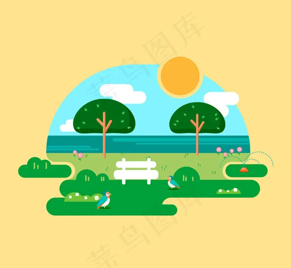 创意春季海边风景ai矢量模版下载