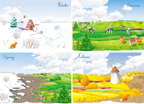 卡通季节风景背eps,ai矢量模版下载