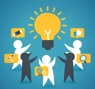 商务人物剪影和灯泡