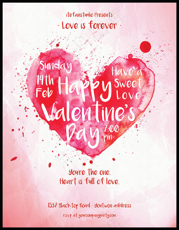 水彩爱心情人节