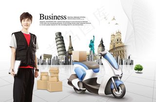 建筑与快递人物