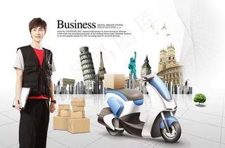 建筑与快递人物