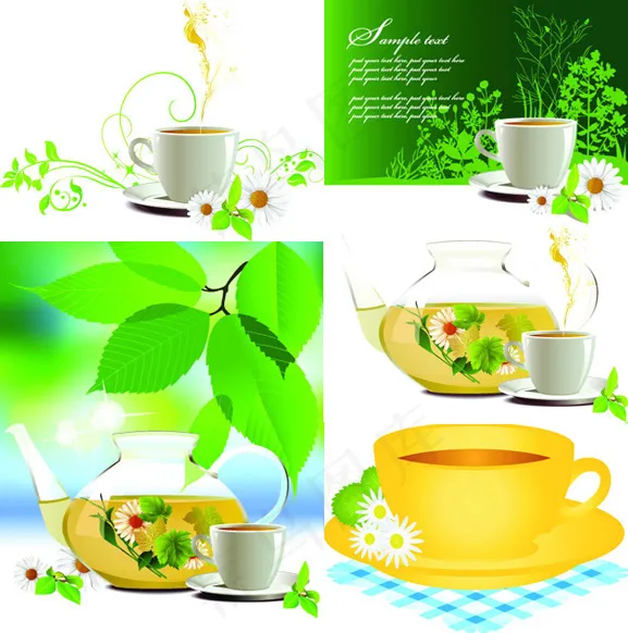 咖啡茶绿叶eps,ai矢量模版下载