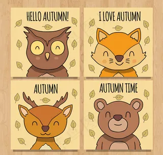 秋季微笑动物卡片