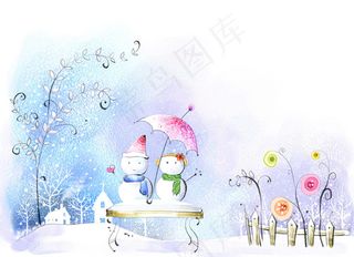 雪娃娃插画风景