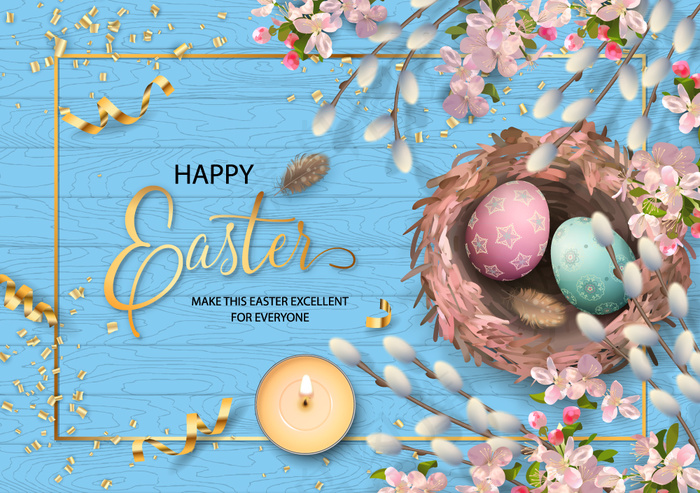 复活节鸟窝和花枝