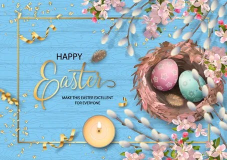 复活节鸟窝和花枝