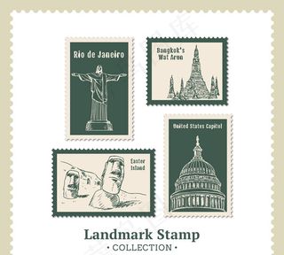 地标建筑邮票矢量