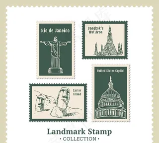 地标建筑邮票矢量