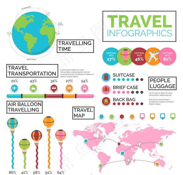 旅行元素信息图ai矢量模版下载