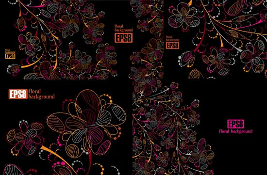 暗影线描抽象花卉eps,ai矢量模版下载