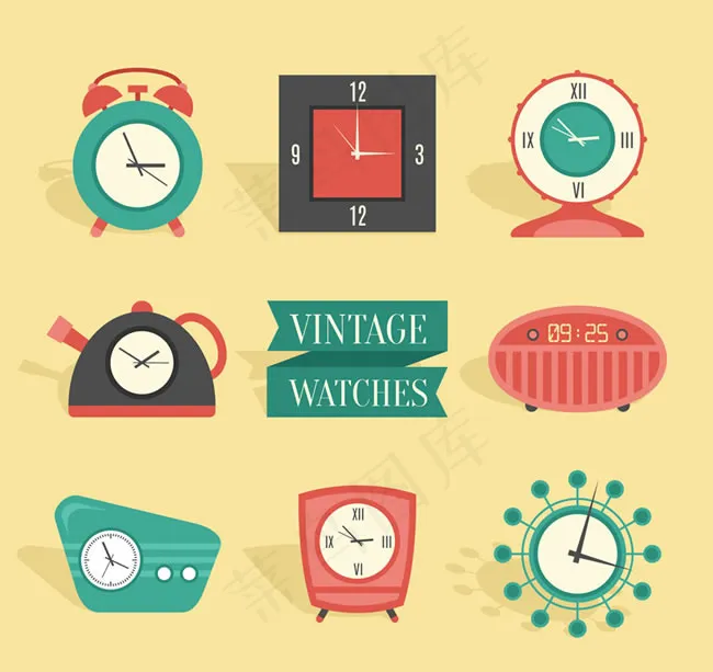 复古时钟矢量ai矢量模版下载