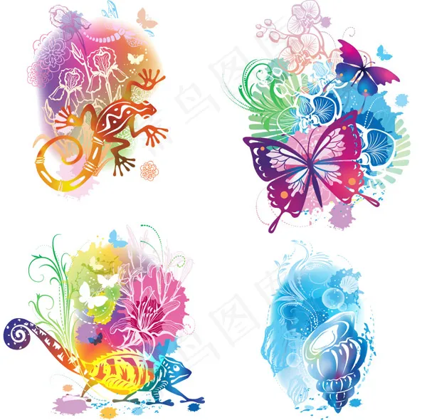 绚丽插画背景eps,ai矢量模版下载